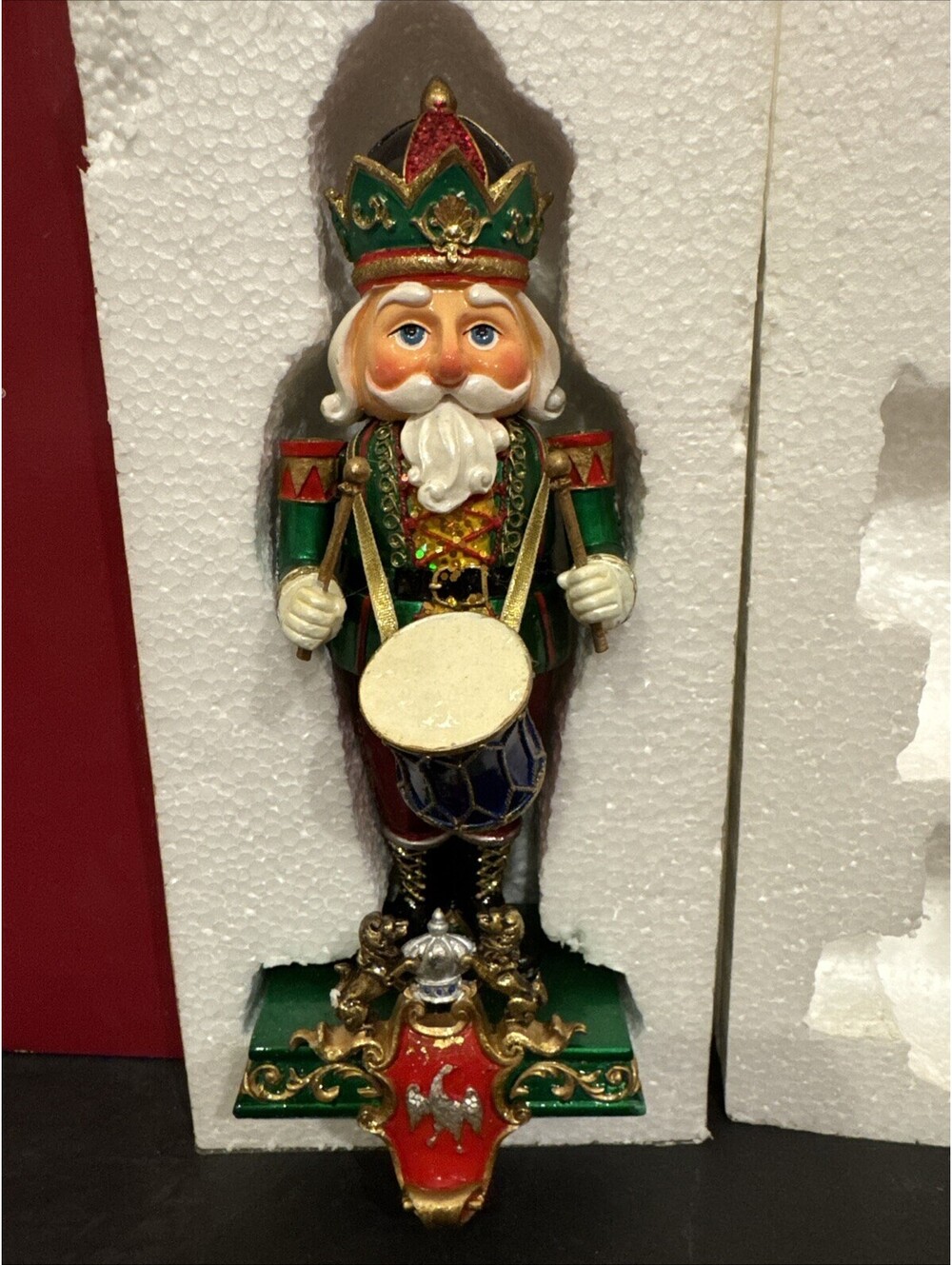Mikasa Enamel Painted Nutcracker Drummer Santa Figure Stocking Holder 10.5” H